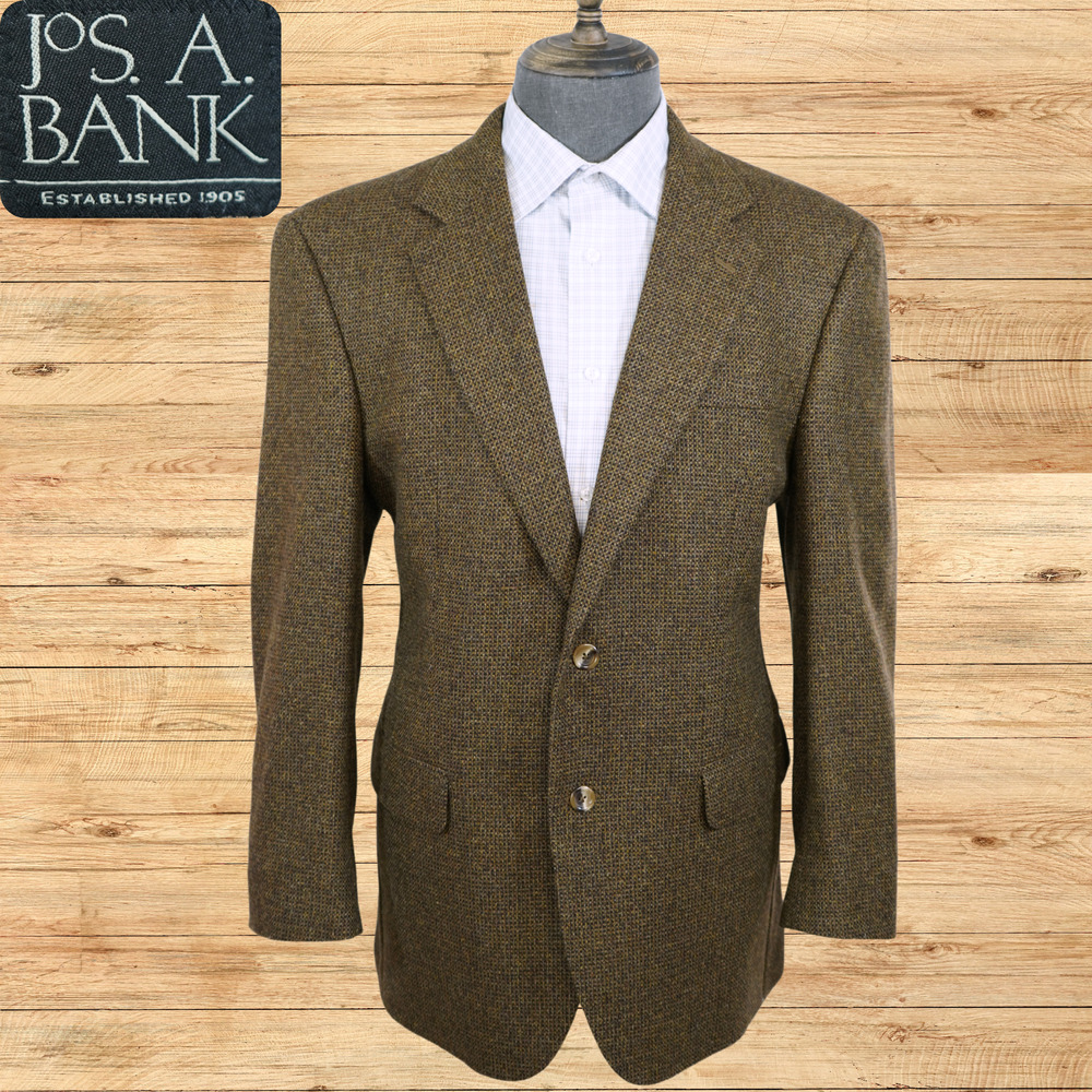 Jos A Bank Mens 42R Sport Coat Brown Tweed Lambswool Cashmere Hopsack Jacket
